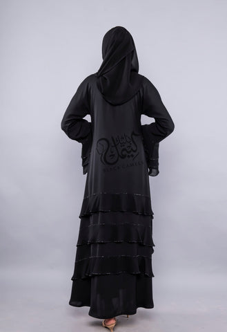 Chiffon Panel Abaya (Frilled sleeves)