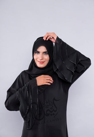 Chiffon Panel Abaya (Frilled sleeves)