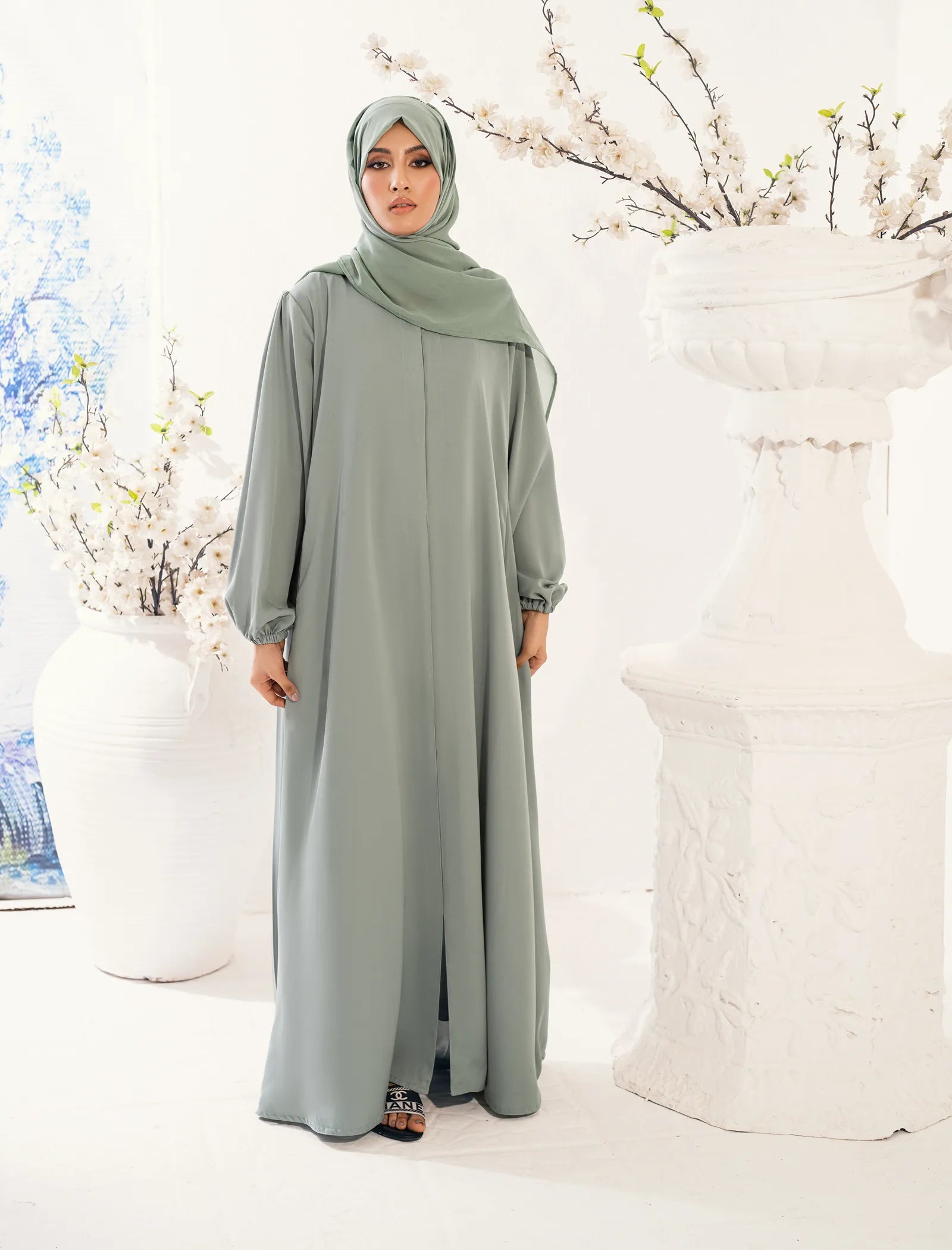 Front-open Raihan Abaya - Sage