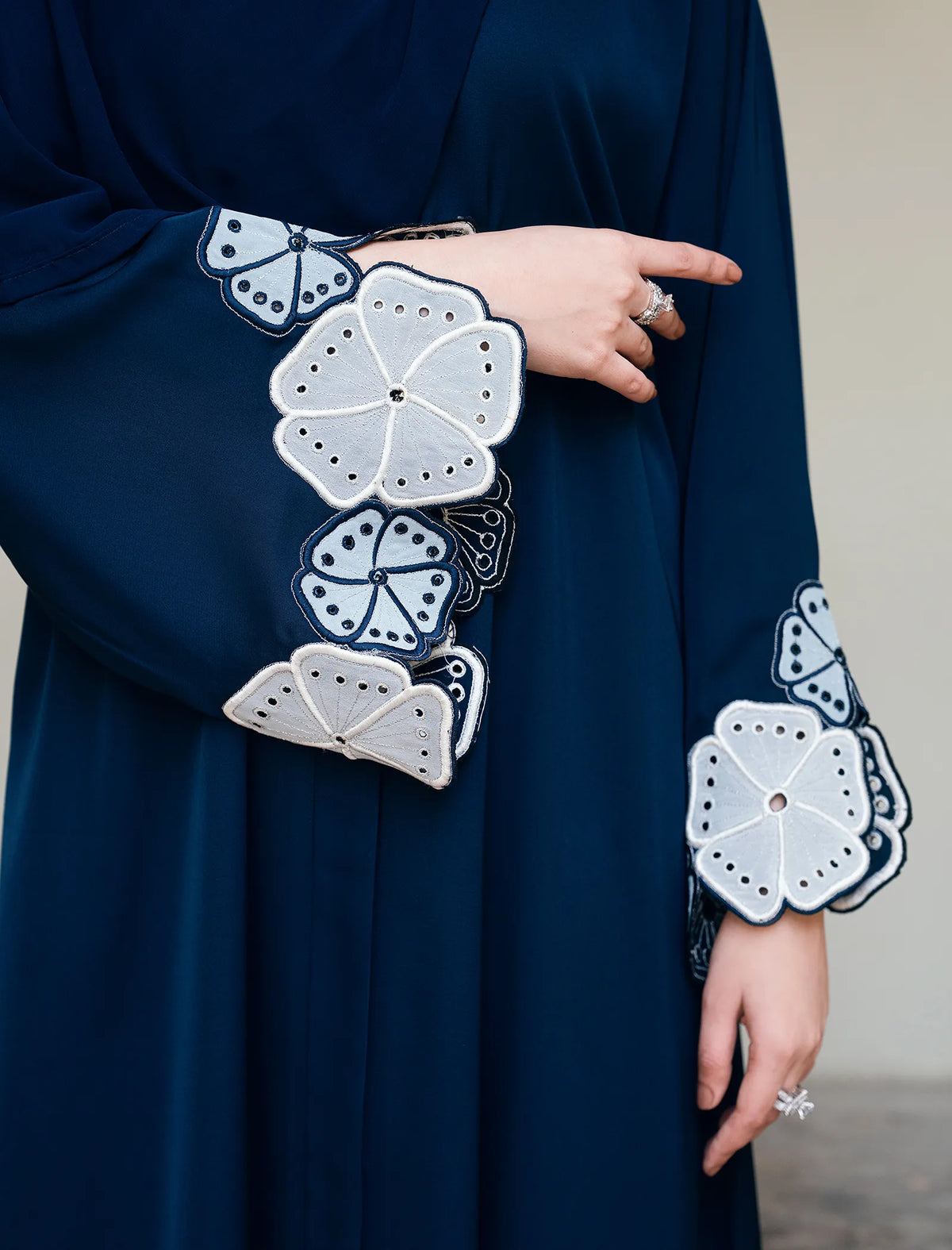 Floral Elara Abaya - Navy Blue