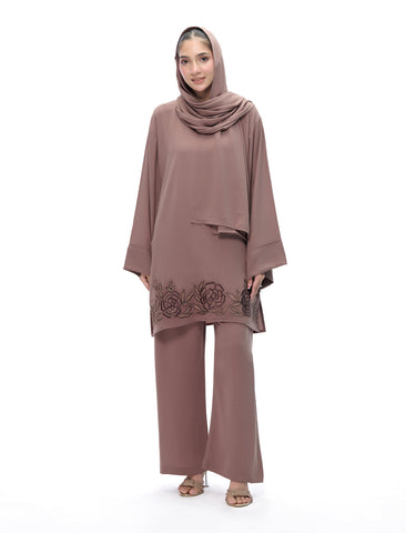 EMBROIDERED CO-ORD SET - COCOA