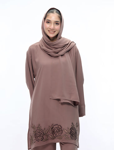 EMBROIDERED CO-ORD SET - COCOA