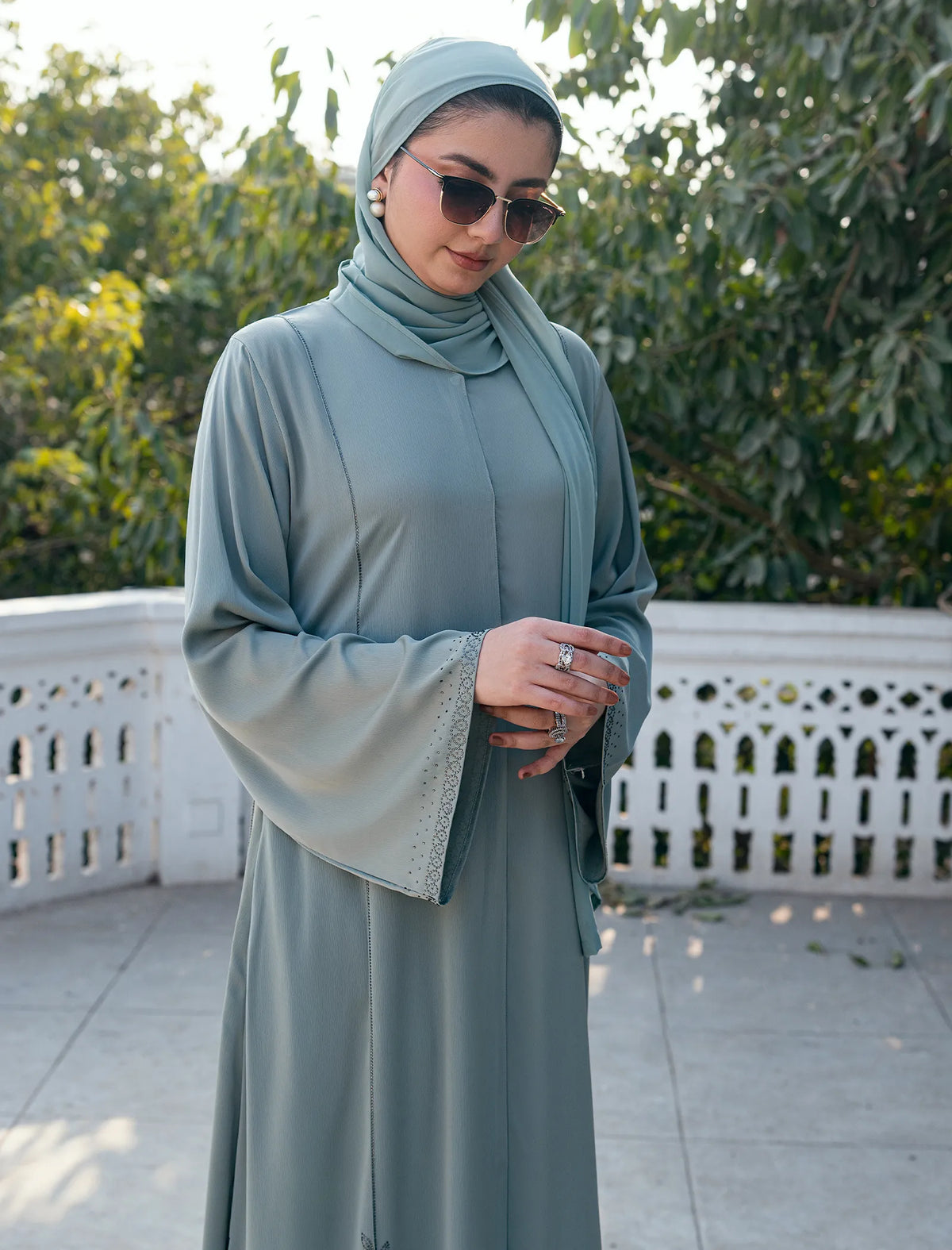 Original Rhinestone Minted Sage Abaya