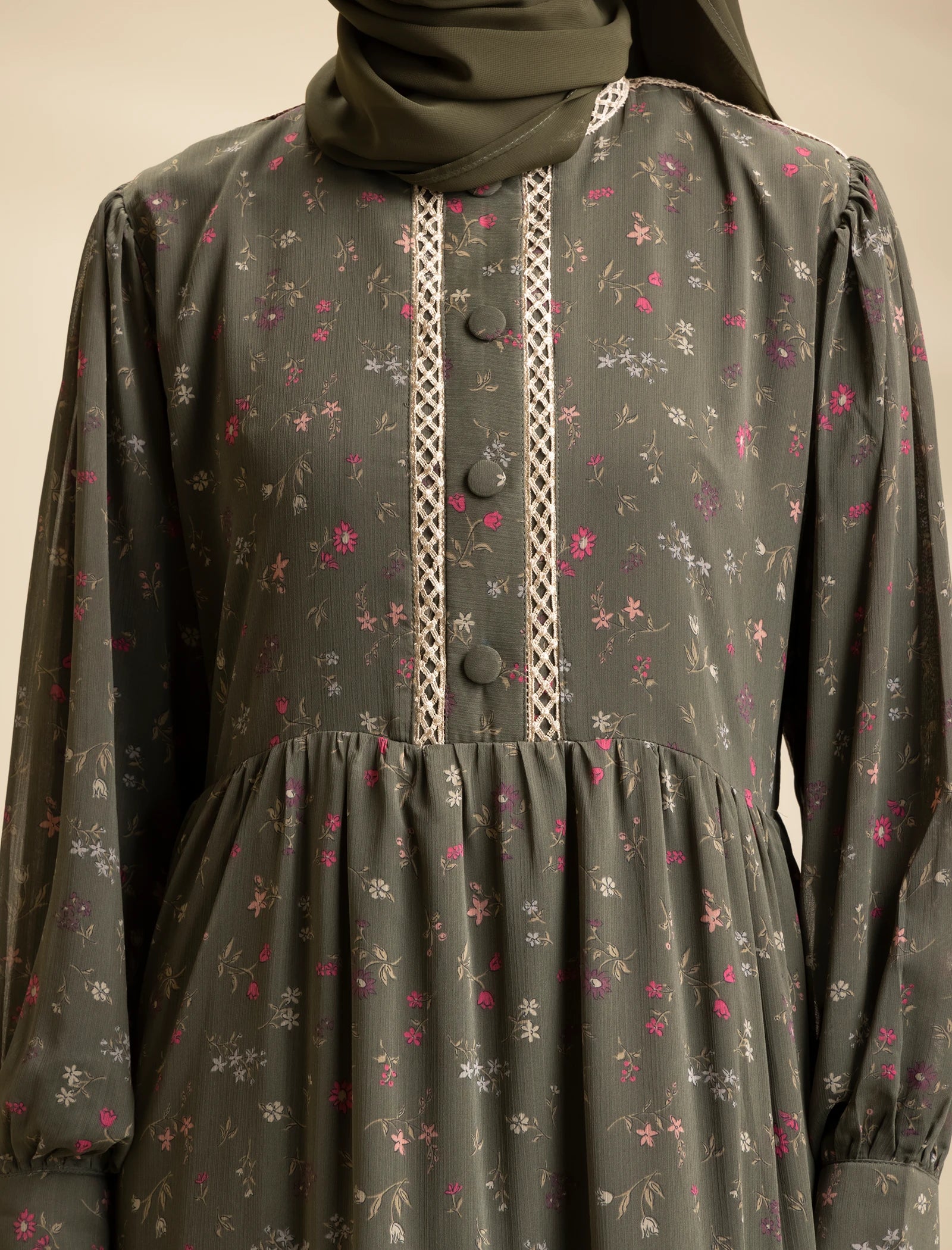 Floral Jade Abaya - Olive