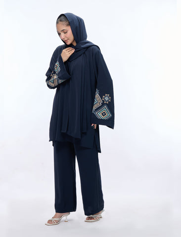 EMBROIDERED CO-ORD SET - NAVY BLUE