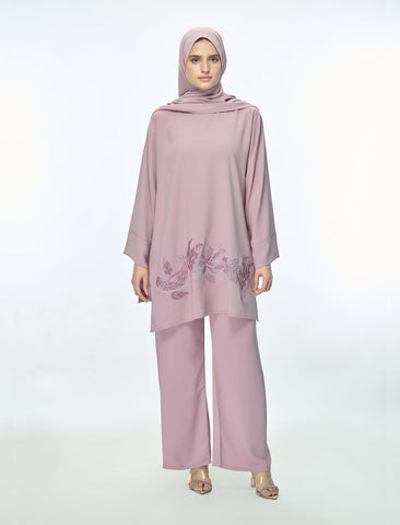 EMBROIDERED CO-ORD SET - DUSTY ROSE