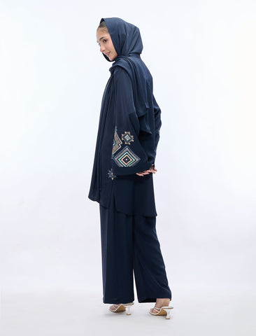 EMBROIDERED CO-ORD SET - NAVY BLUE