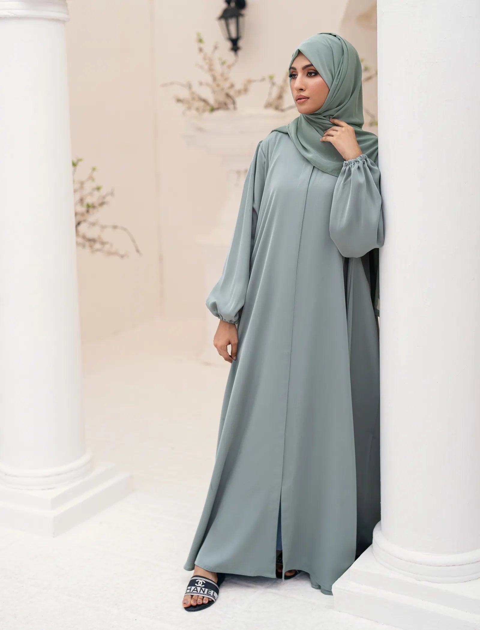 Front-open Raihan Abaya - Sage