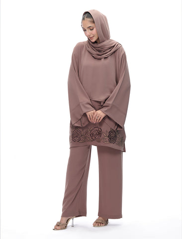 EMBROIDERED CO-ORD SET - COCOA