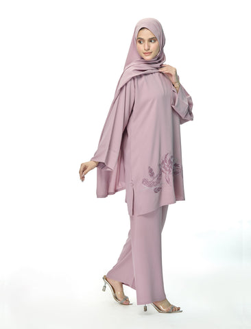 EMBROIDERED CO-ORD SET - DUSTY ROSE