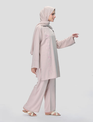 EMBROIDERED CO-ORD SET - STONE BEIGE