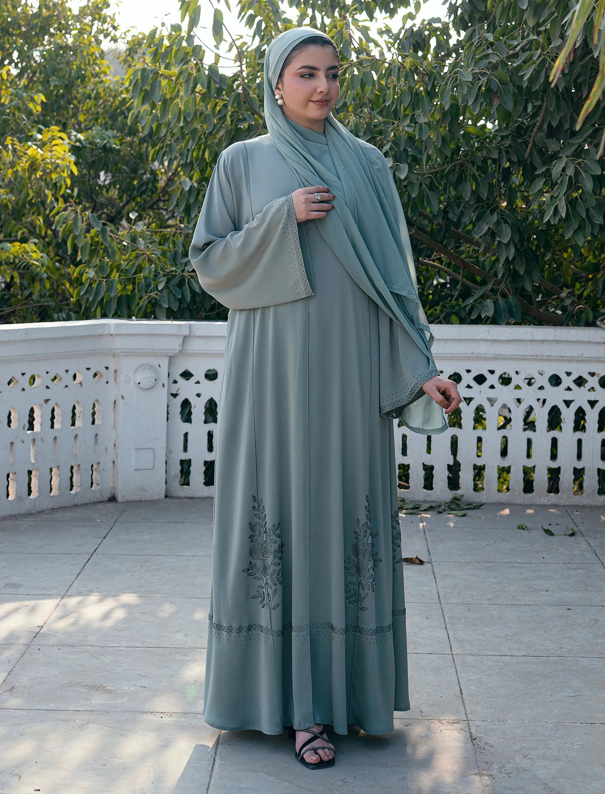 Original Rhinestone Minted Sage Abaya