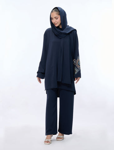 EMBROIDERED CO-ORD SET - NAVY BLUE