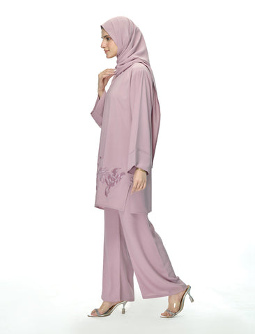 EMBROIDERED CO-ORD SET - DUSTY ROSE