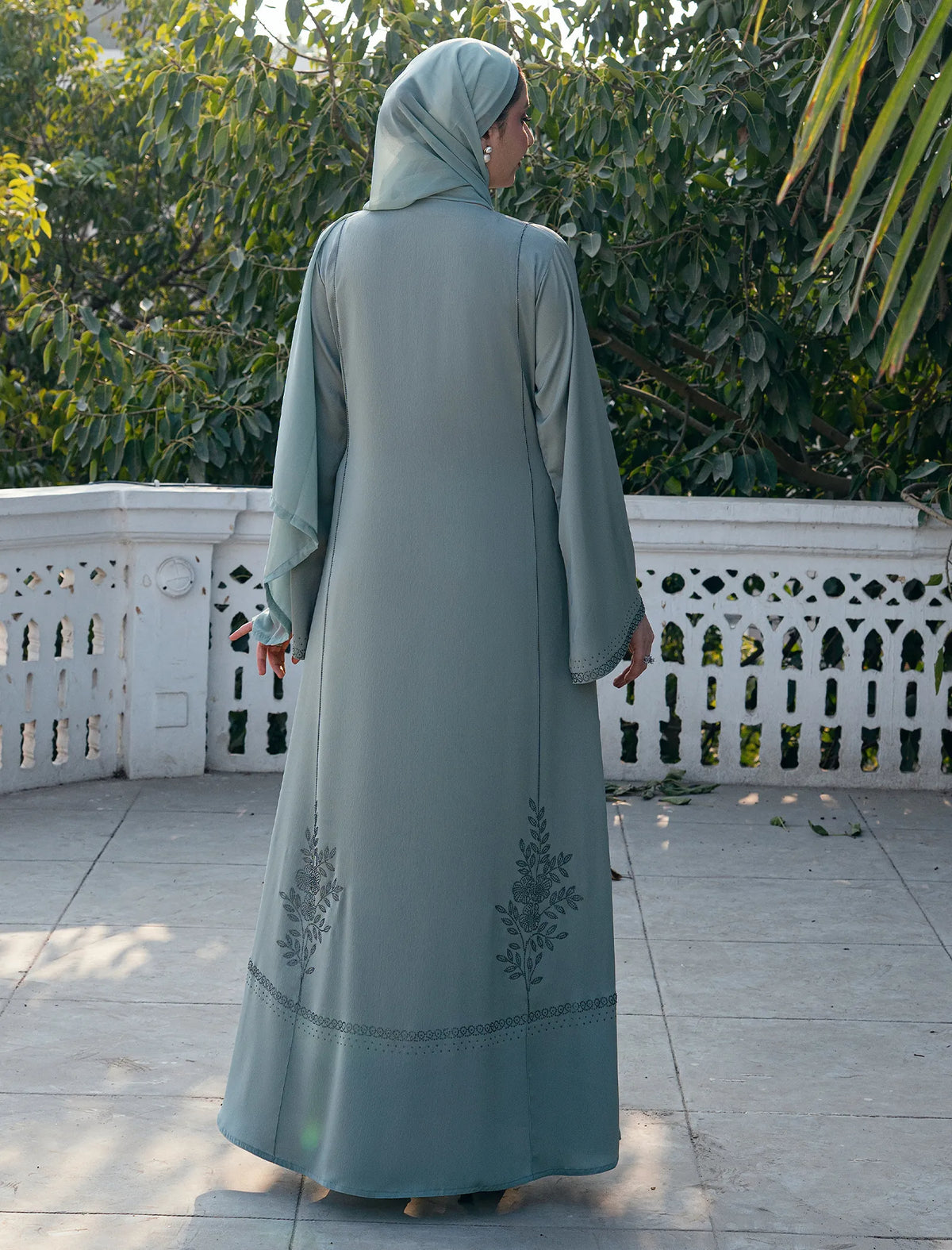 Original Rhinestone Minted Sage Abaya