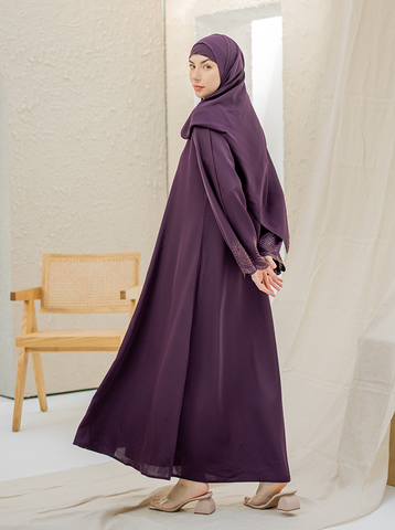 Ayda Embellished Abaya - Wine Purple