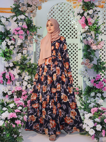 Afakiya Floral Printed Chiffon Abaya