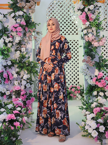 Afakiya Floral Printed Chiffon Abaya