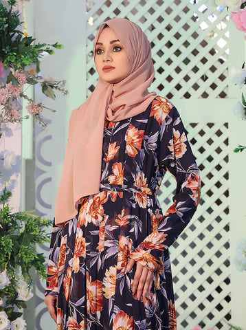 Afakiya Floral Printed Chiffon Abaya