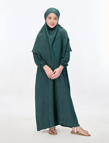 KHIMAR ABAYA SET - DEEP GREEN (KIDS)