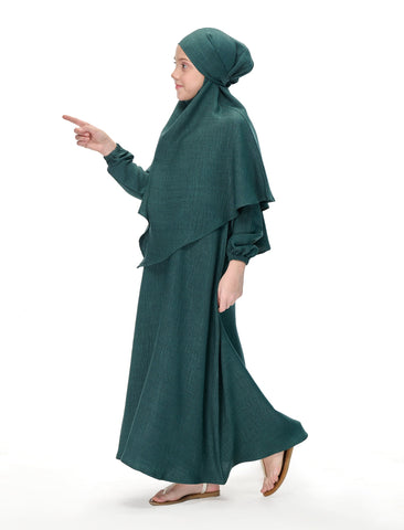 KHIMAR ABAYA SET - DEEP GREEN (KIDS)