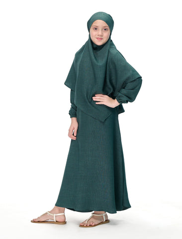 KHIMAR ABAYA SET - DEEP GREEN (KIDS)
