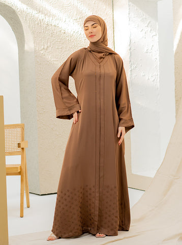 Bareeq Embellished Abaya - Coffee