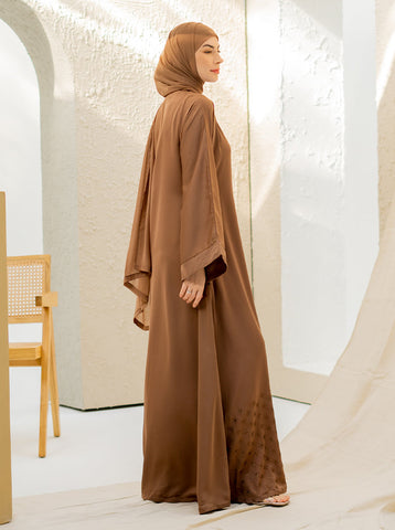 Bareeq Embellished Abaya - Coffee