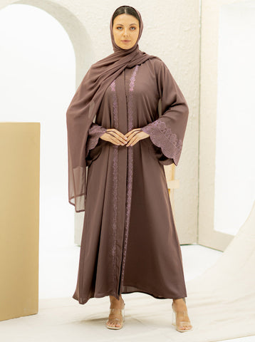 Ziad Embellished Abaya - Mocha