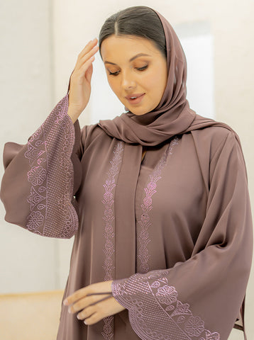 Ziad Embellished Abaya - Mocha