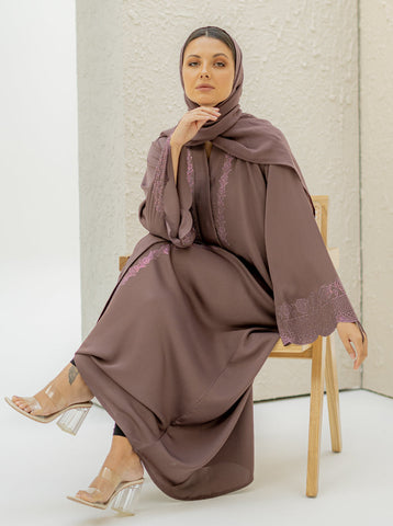 Ziad Embellished Abaya - Mocha