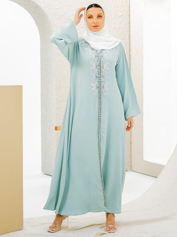 Seraphina Embellished Abaya - Ferozi