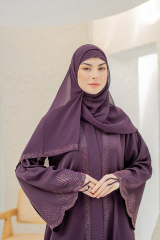 Ayda Embellished Abaya - Wine Purple