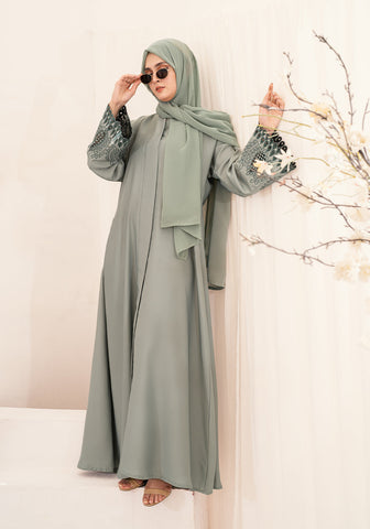 Hareer Embroidered Abaya - Light Green