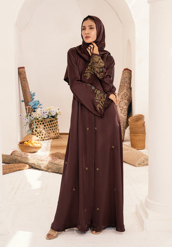 Jawhara Embellished Abaya - Chocolate Brown