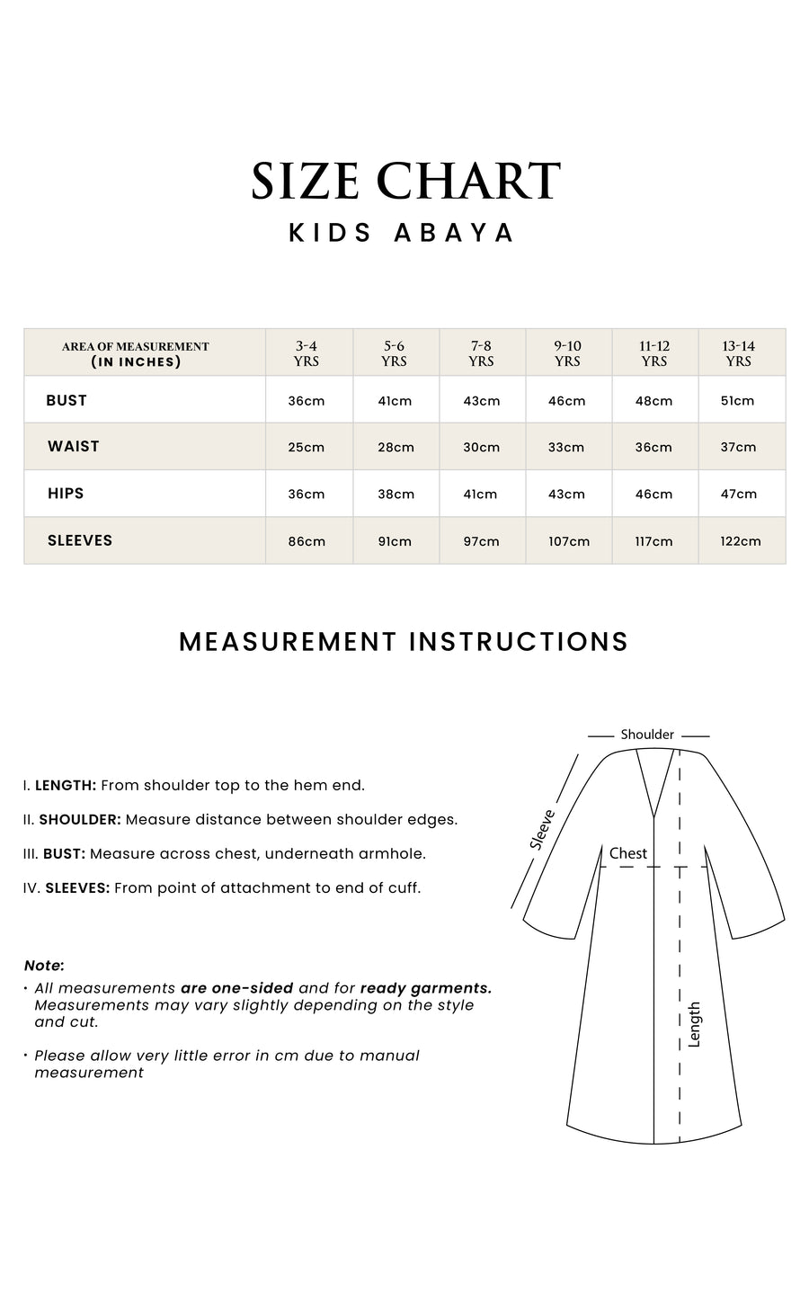 Nargis Soft Pink size guide (CM)