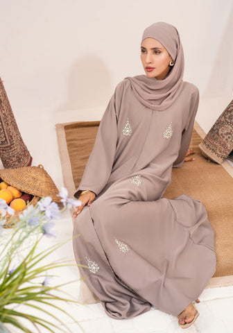 Oyoon Embellished Abaya- Warm Grey