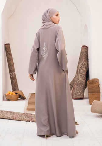 Oyoon Embellished Abaya- Warm Grey