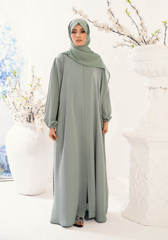 RAIHAN FRONT OPEN ABAYA- LIGHT GREEN
