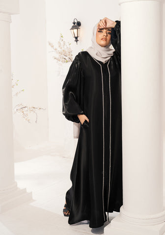 Reeh Lava Silk Embellished Abaya (Black)