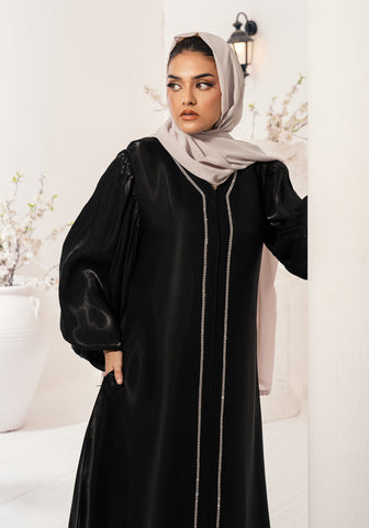 Reeh Lava Silk Embellished Abaya (Black)