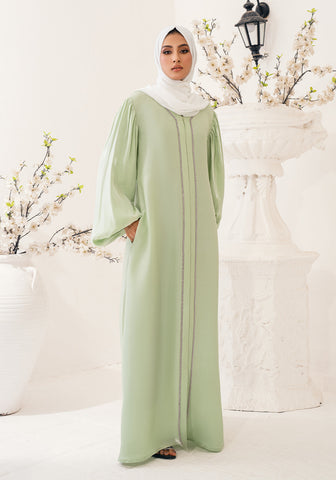 Reeh Lava Silk Embellished Abaya (Pistachio)