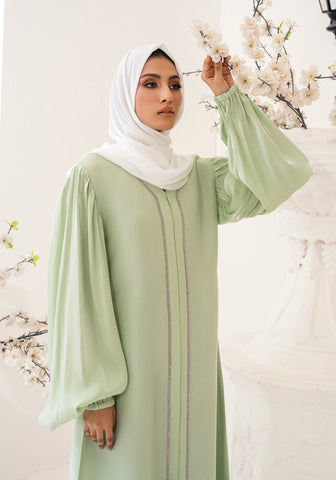 Reeh Lava Silk Embellished Abaya (Pistachio)