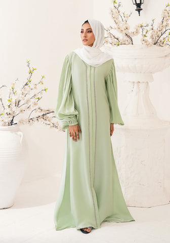 Reeh Lava Silk Embellished Abaya (Pistachio)