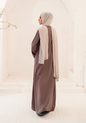 Rimaal Front Open Abaya - Coffee