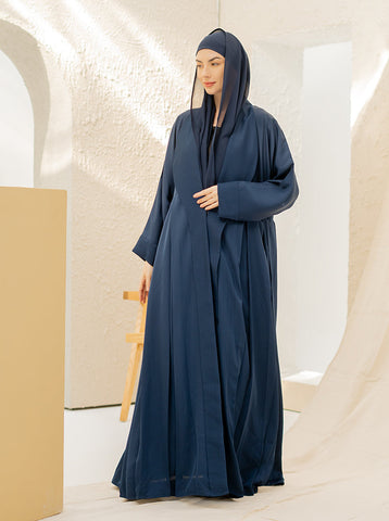 Shaden Pleated Coat Abaya- Navy