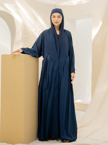 Shaden Pleated Coat Abaya- Navy