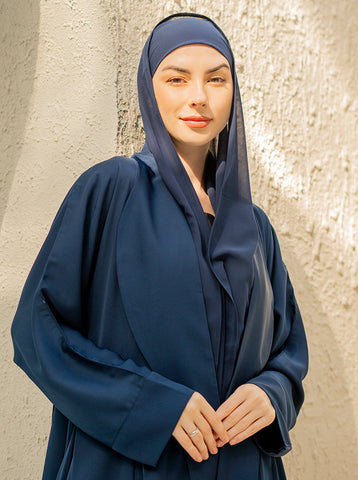 Shaden Pleated Coat Abaya- Navy