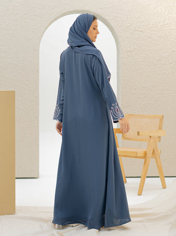 Zafira Embellished Abaya-Stone Blue