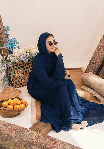 Zeina Front Open Abaya- Navy Blue